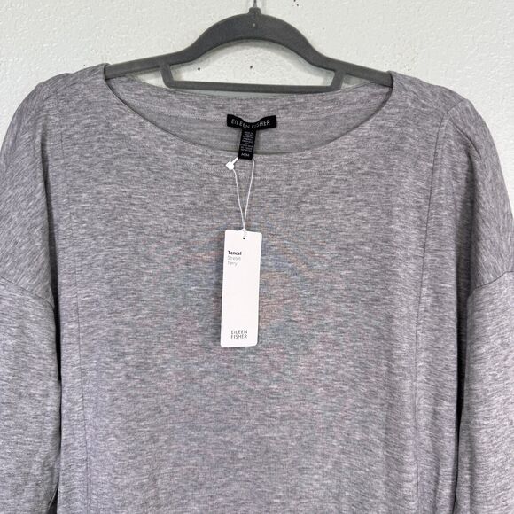 Eileen Fisher Top Womens Medium Tencel Stretch Terry Shirt Lagenlook Pockets NEW - Picture 4 of 12